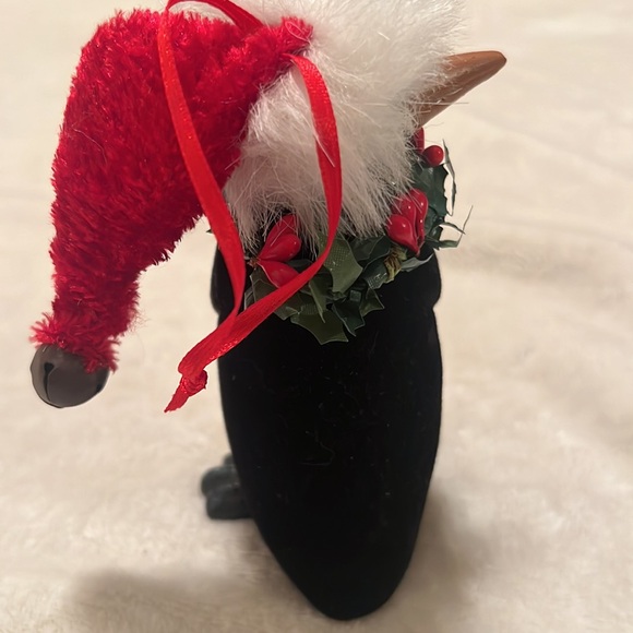 Fiesta Christmas Penguin wearing Santa Hat and wreath ornament 5" tall - Picture 3 of 5